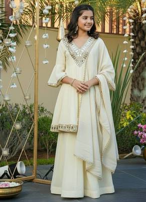 Heavy cosmos zari silk real mirror work kids sharara set 2