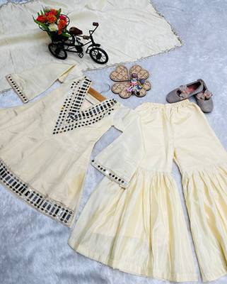 Heavy cosmos zari silk real mirror work kids sharara set 4