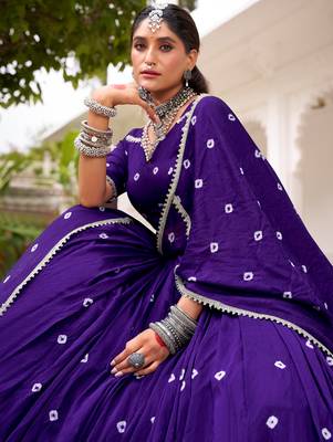 Fantastic Purple Bandhej Printed Chanderi Festive Wear Lehenga Choli 7