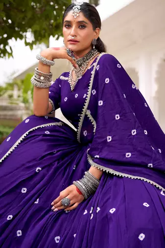 Fantastic Purple Bandhej Printed Chanderi Festive Wear Lehenga Choli