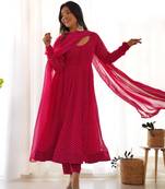 rani pink georgette leheriya anarkali suit set