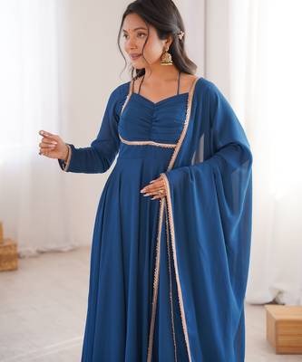 blue georgette designer anarkali suit with dupatta 3