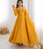 yellow georgette designer anarkali suit with dupatta
