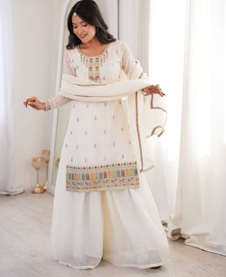 designer off white silk sharara suit with embroidery work 3