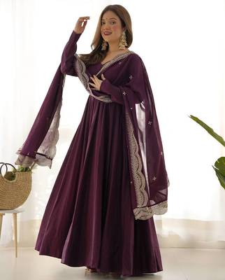 wine silk designer anarkali suit for festive wear 2