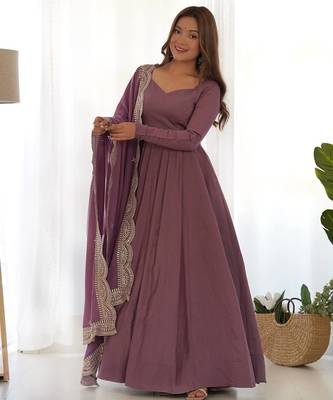 mauve silk designer anarkali suit for festive wear 1