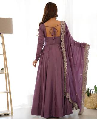 mauve silk designer anarkali suit for festive wear 4