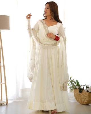 off white silk designer anarkali suit for festive wear 2