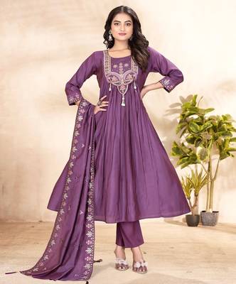 purple silk ethnic anarkali suit for festive wear 1
