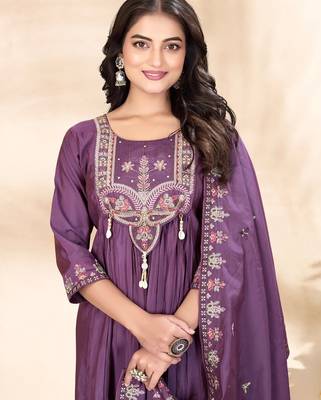 purple silk ethnic anarkali suit for festive wear 2