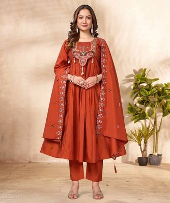 orange silk ethnic anarkali suit for festive wear
 1