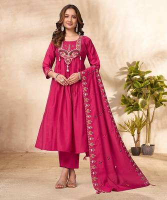 pink silk ethnic anarkali suit for festive wear 1