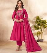 pink silk ethnic anarkali suit for festive wear