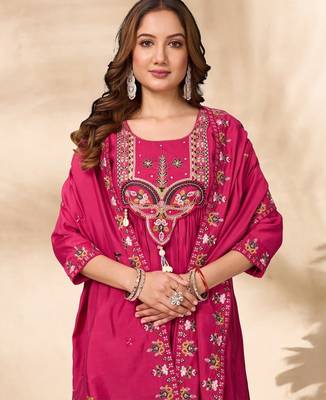 pink silk ethnic anarkali suit for festive wear 3