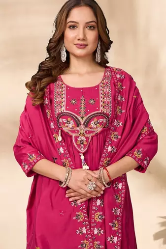 pink silk ethnic anarkali suit for festive wear