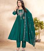 teal silk ethnic anarkali suit for festive wear