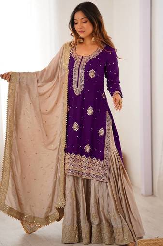 Designer sharara suit with kurta sharara dupatta for women