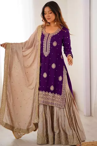 Designer sharara suit with kurta sharara dupatta for women