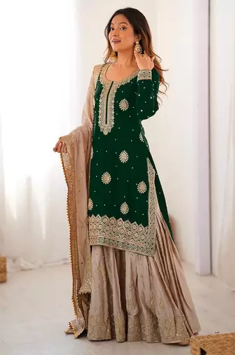 Designer sharara suit with kurta sharara dupatta for women