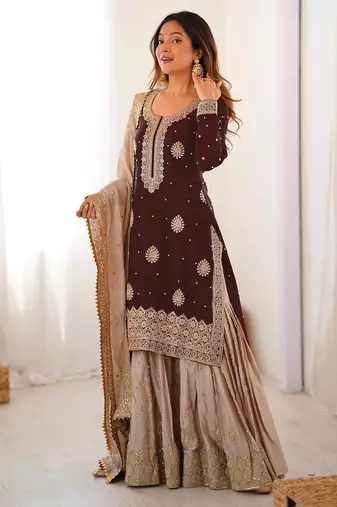 Designer sharara suit with kurta sharara dupatta for women