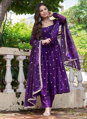 violet silk ethnic anarkali suit for festive wear 1