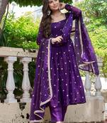 violet silk ethnic anarkali suit for festive wear