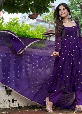 violet silk ethnic anarkali suit for festive wear 2