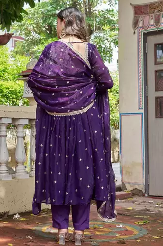 violet silk ethnic anarkali suit for festive wear
