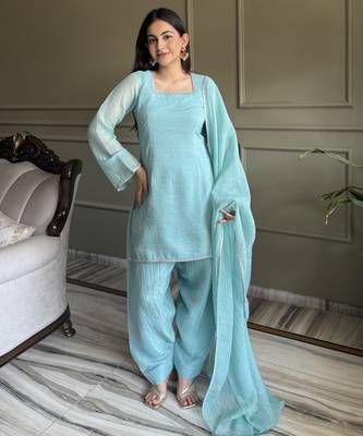sky blue silk salwar suit for festive wear 2