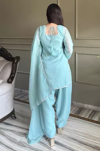 sky blue silk salwar suit for festive wear