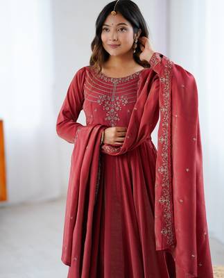 maroon silk anarkali suit for festive and traditional wear 3