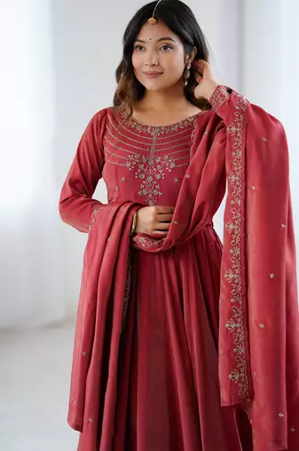 maroon silk anarkali suit for festive and traditional wear