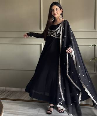 black georgette anarkali suit for festive and ethnic wear 1