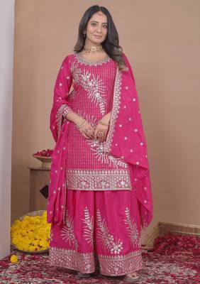 pink crepe sequins embroidered sharara suit 1