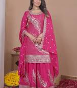 pink crepe sequins embroidered sharara suit