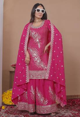 pink crepe sequins embroidered sharara suit 2