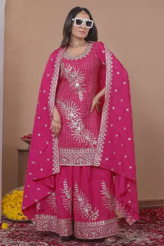 pink crepe sequins embroidered sharara suit
