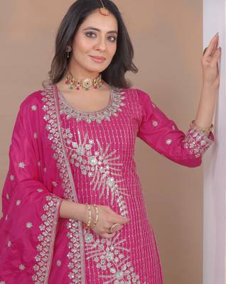 pink crepe sequins embroidered sharara suit 3