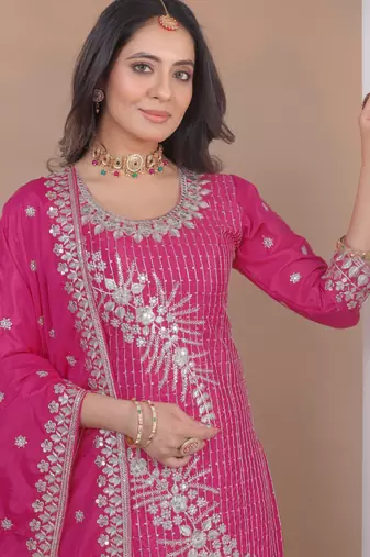 pink crepe sequins embroidered sharara suit