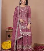mauve crepe sequins embroidered sharara suit