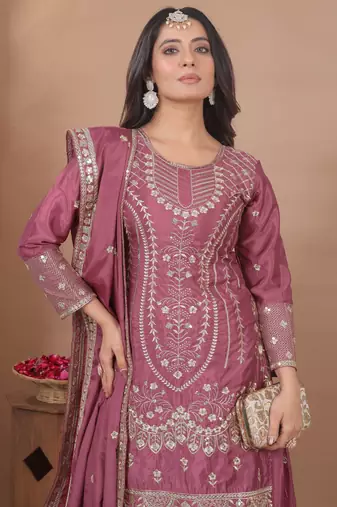 mauve crepe sequins embroidered sharara suit