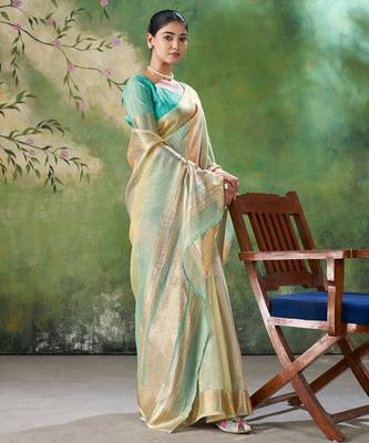 Blue Color Weaving Zari Work Cotton art silk saree 3