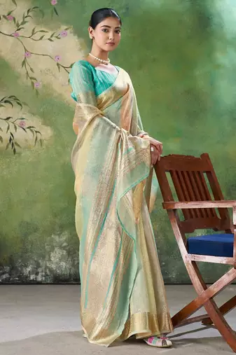 Blue Color Weaving Zari Work Cotton art silk saree