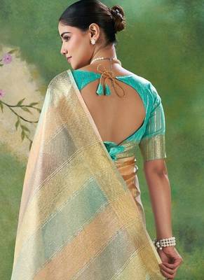 Blue Color Weaving Zari Work Cotton art silk saree 5