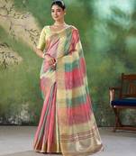 Lime Color Weaving Zari Work Cotton Silk Saree