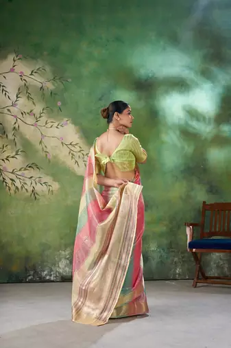 Lime Color Weaving Zari Work Cotton art silk saree