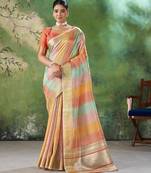 Orange Color Weaving Zari Work Cotton Silk Saree