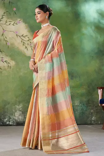 Orange Color Weaving Zari Work Cotton art silk saree
