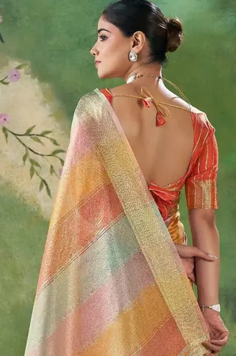Orange Color Weaving Zari Work Cotton art silk saree
