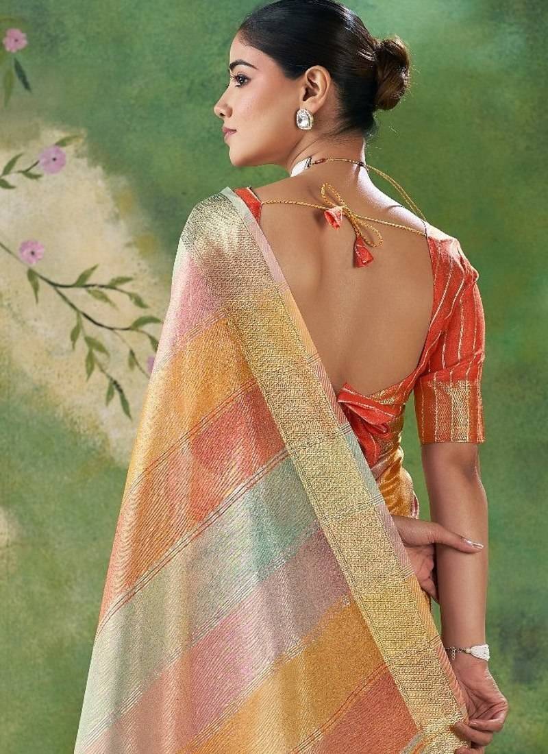 Orange Color Weaving Zari Work Cotton Silk Saree